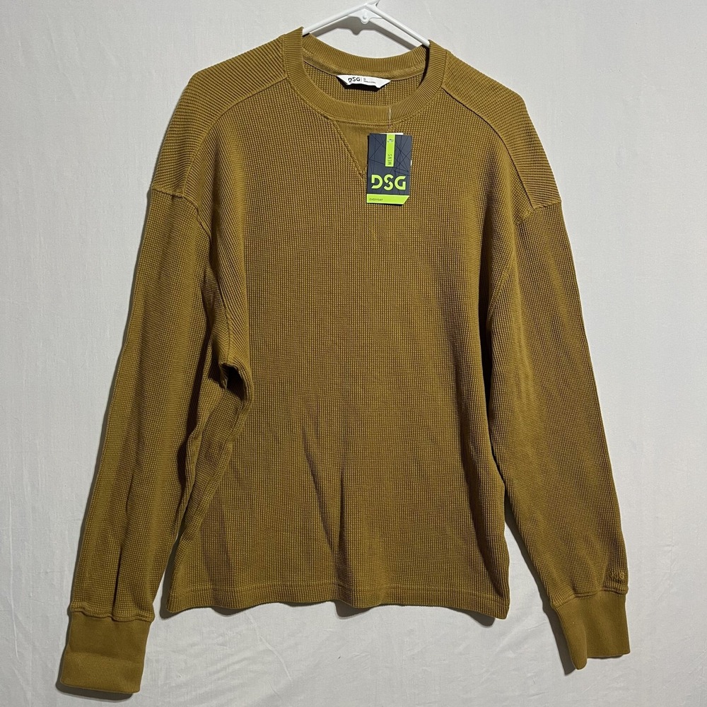 DSG Shirt Men's Small Honey Brown 100% Cotton Waffle Knit Crew Neck Long Sleeve